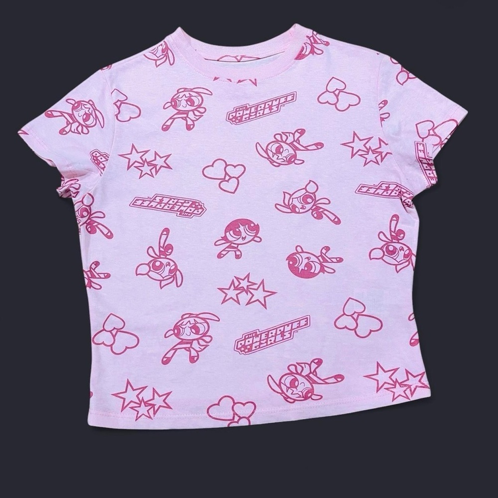 The Powerpuff Girls Pink Allover Print Crop T-Shirt XS NWT Cartoon Network